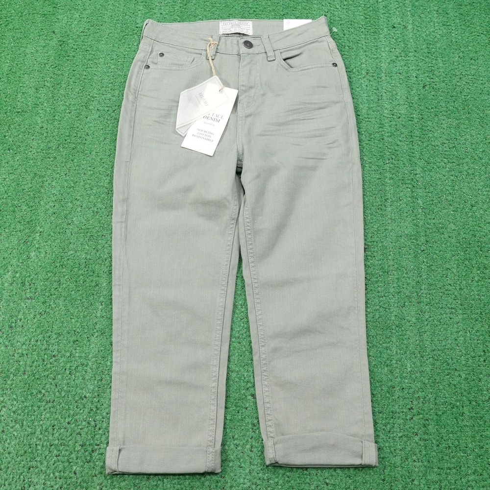 New! Fat Face Denim Jeans Womens 4R Green Hertford Skinny Capri Cuffed 25x18